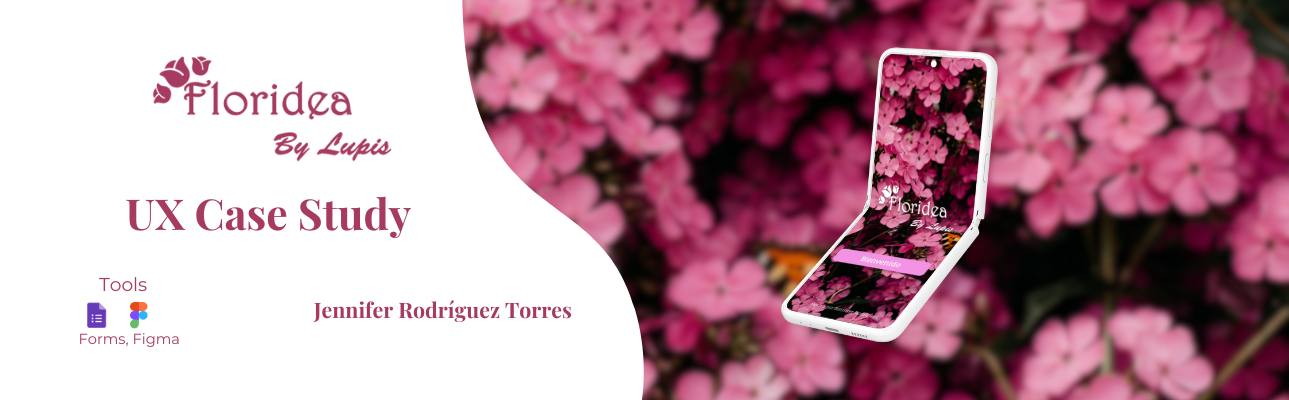 It has a floral background with an image of a cell phone displaying the Floridea application. Additionally, on the white background on the other side of the cover, there is the title text Floridea.